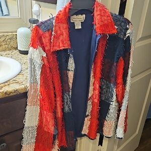 New Directions Red, Blue and White Blazer with Plush Texture